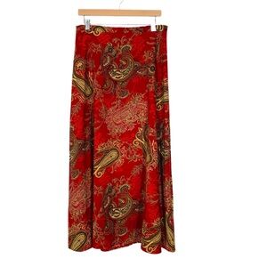 Vintage Red Paisley Maxi Skirt by K Studio Size 12 Western Boho Elastic Waist